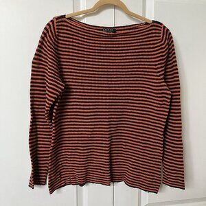 Y2K Lauren Ralph Lauren Sweater Womens XL Orange Black Stripe Boat Neck Fall